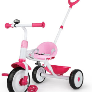 Liberry 2 in 1 Toddler Tricycle Age 2 3 4 Years Old, Kids Trike with Adjustable Push Handle, Bell & Basket, 3 Wheel Bike Riding Toy Birthday for Boys Girls, Pink