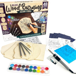 ArtSkills Wood Burning Kit for Beginners - Deluxe Pyrography Wood Engraving Art Kit with Burner Pen, Stencils, Watercolor Paints - 48 Piece DIY Woodburning Tool Kit for Adults and Kids