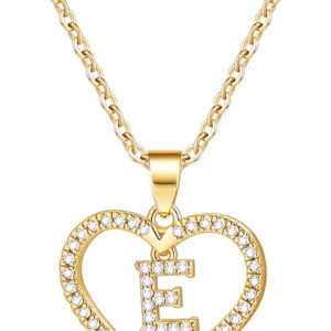 IEFSHINY Initials Letter Necklace for Women Girls, 14k Gold Filled Initial Letter Plated Charm Necklaces CZ Pendant Love Heart Alphabet Necklace for Women Teen Girls