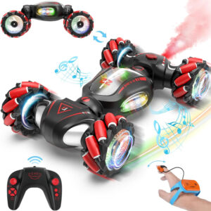 Gesture Sensing RC Stunt Car Toys Gifts for 6-8 8-12 Kids, 2.4Ghz 4WD Hand Controlled RC Car with Light & Music & Spray, Double-Sided 360° Rotating Birthday for Boys