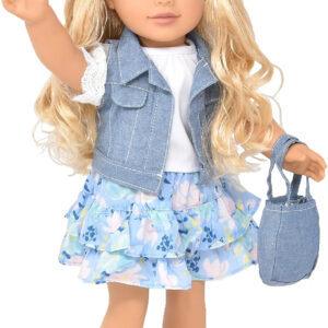 Gift Boutique 18 Inch Girl Doll, Fashion Doll with Fine Blond Long Hair for Styling, Blue Eyes, Floral Outfit Denim Jacket Sandals Boots Hair Bow Handbag, Doll Clothes & Accessories for Girls and Kids