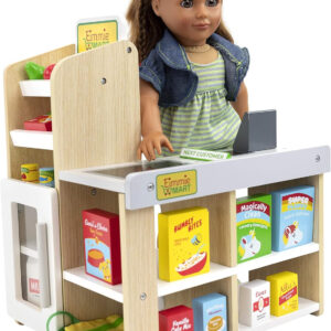 Wooden Grocery Store | Baby Doll Accessories | 18 Inch Doll House Accessories and Furniture | Compatible with Barbie Dolls and American Girl Dolls | 25+ Doll-Sized Accessories | Safe Materials