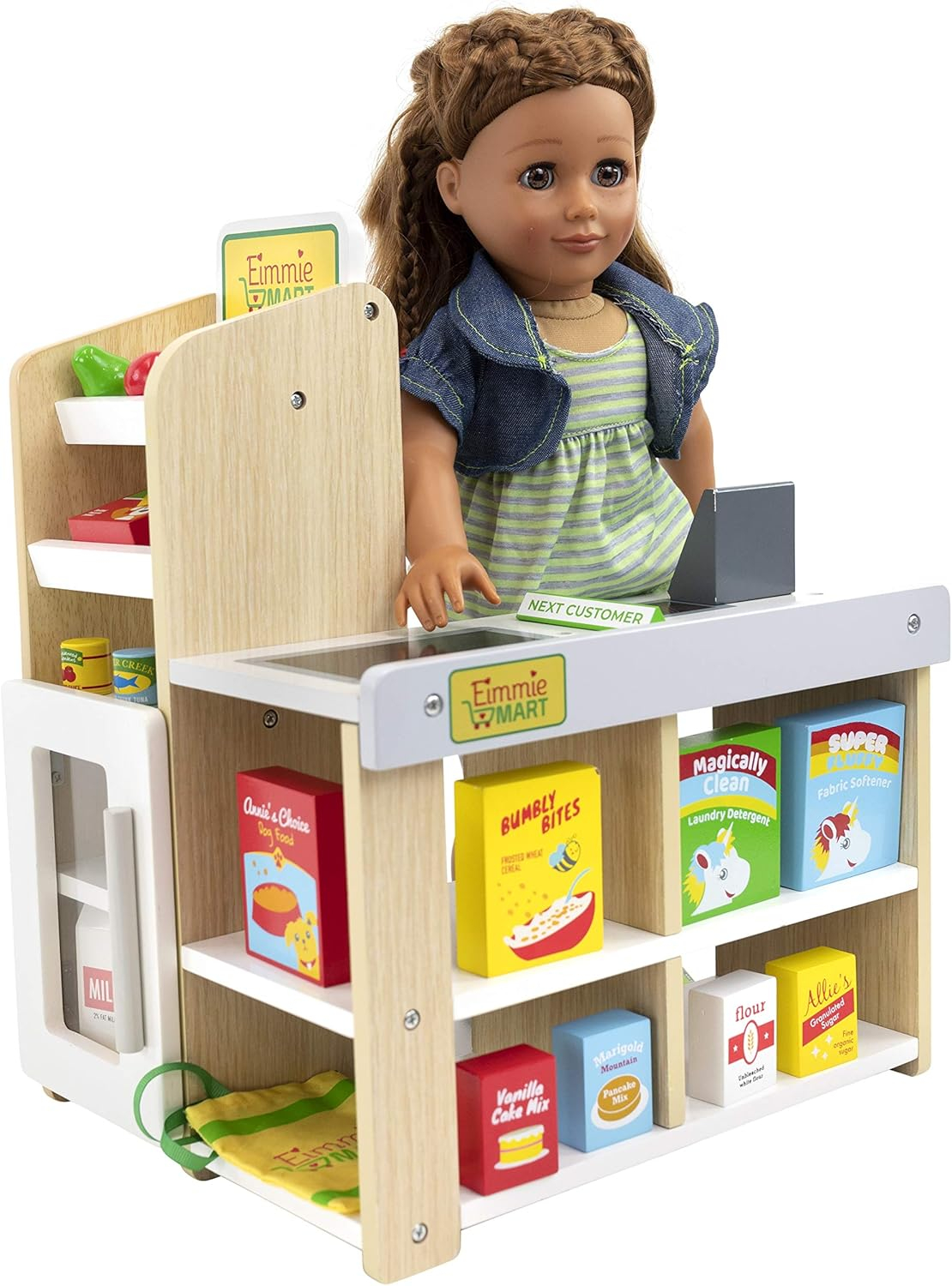 Wooden Grocery Store | Baby Doll Accessories | 18 Inch Doll House Accessories and Furniture | Compatible with Barbie Dolls and American Girl Dolls | 25+ Doll-Sized Accessories | Safe Materials