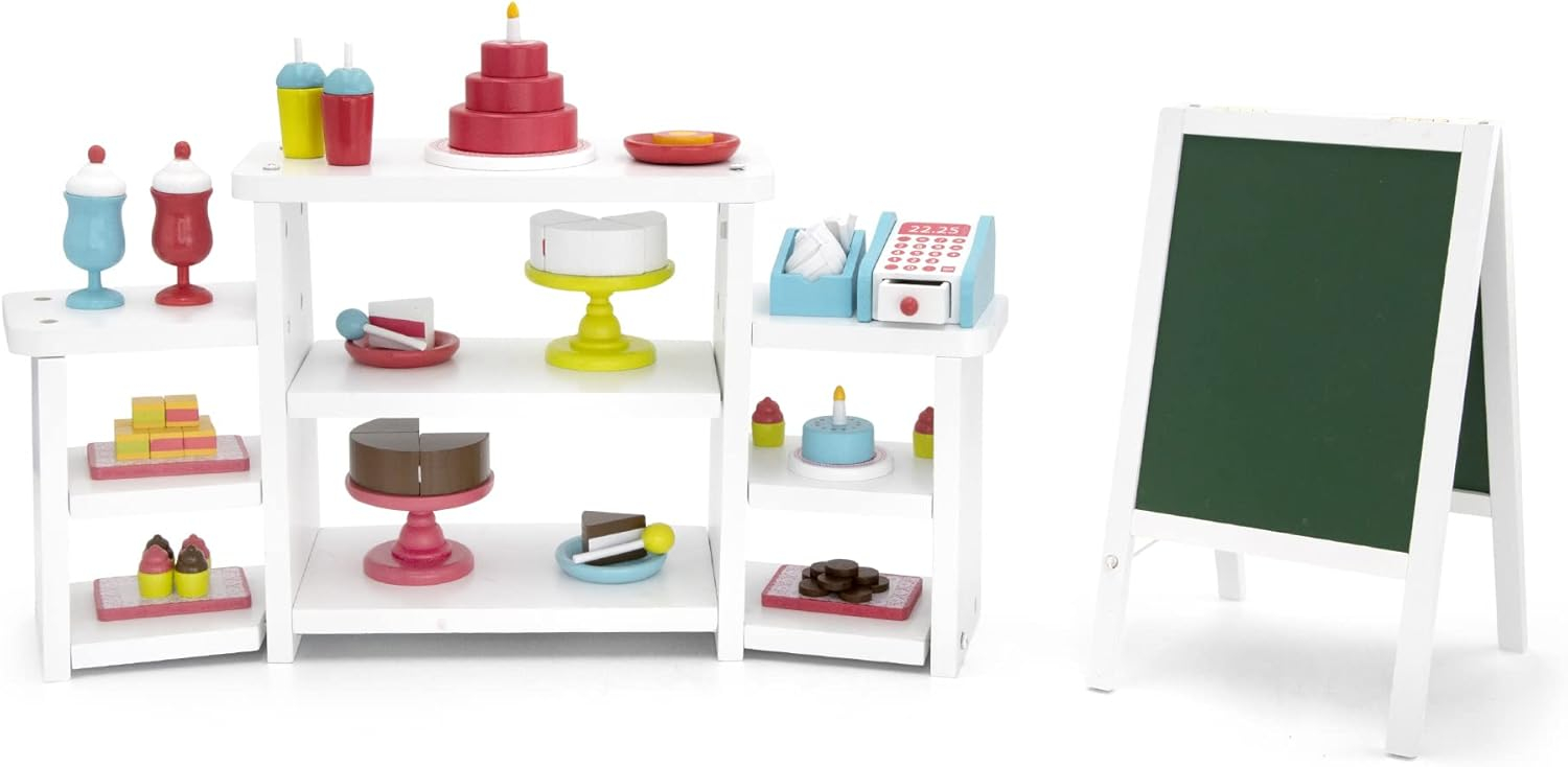Playtime by Eimmie 18 Inch Doll Furniture - Bakery Set & Accessories - Fits American, Generation, My Life & Similar 14"-18" Girl Dolls - White Wood Playset - Girls Toys - 18 inch Doll Playset