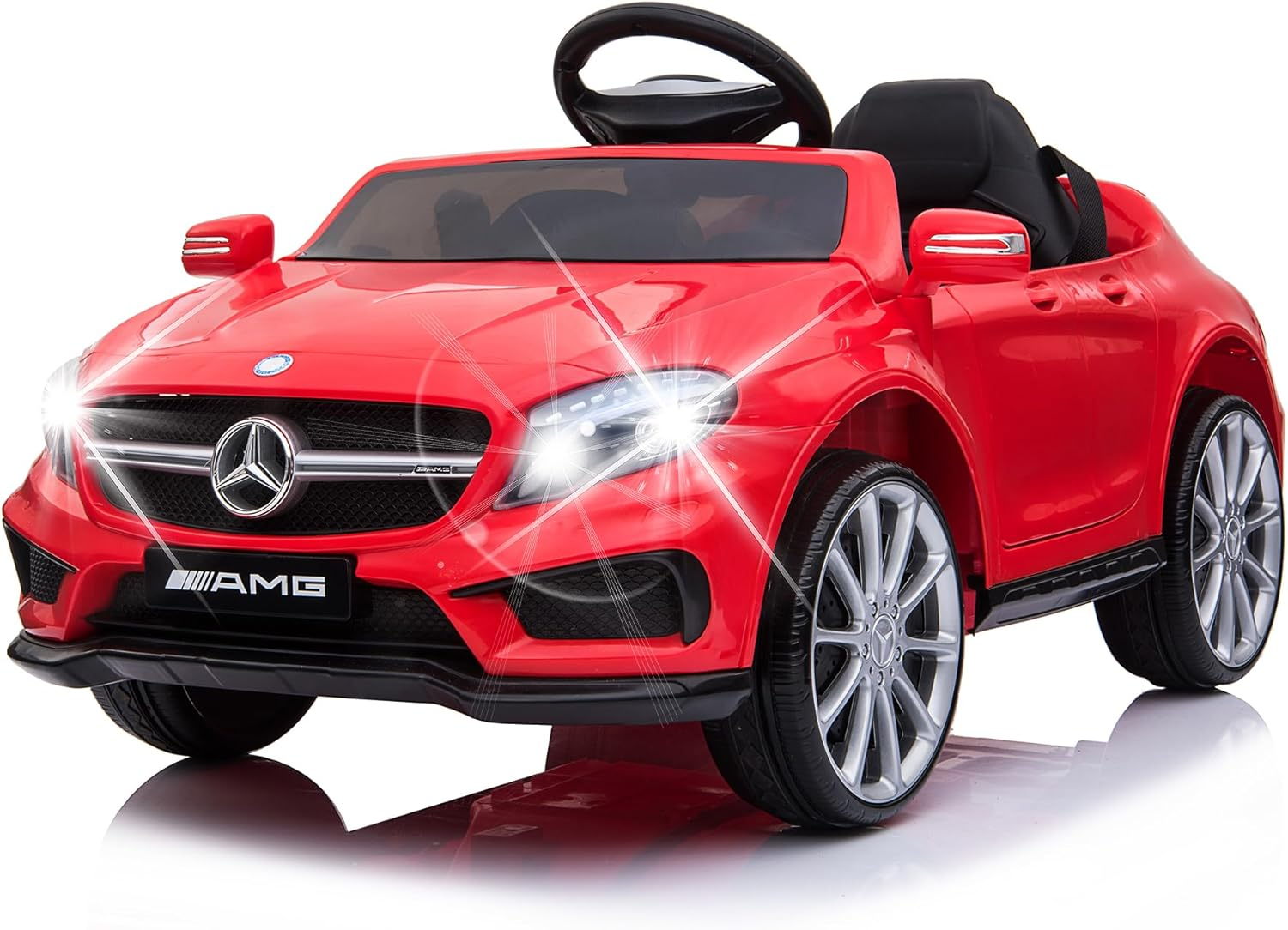 12V Electric Car for Kids, Toddler Electric Vehicle, Children Ride On Toy with Parental Remote Control, Battery Powered Wheels, Double Doors, 5 Point Safety Belt,LED Light (red)