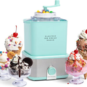 Nostalgia Electric Ice Cream Maker - Old Fashioned Soft Serve Ice Cream Machine Makes Frozen Yogurt or Gelato in Minutes - Fun Kitchen Appliance - Modern Style - Aqua - 2 Quart