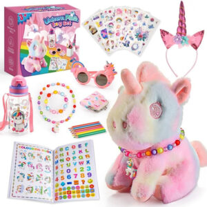 Unicorn Gifts Toys for Girls 3 4 5 6 7 8 Years Old, Kids Unicorn Toys with Plush Animal/Jewelry/Headband/Sunglass/Color Book & Sticker/Water Bottle, Christmas Birthday Gift Ideas for Girls Age 3-8