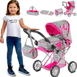 Baby Doll Stroller | Baby Doll Pram | Baby Doll Carriage - Stroller for Baby Dolls with Adjustable Handle (14.37-25.20 inches) | Babydoll Stroller | Reborn Strollers, Model KP0200S