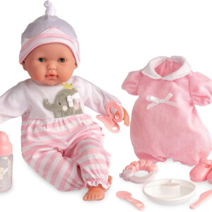 15" Realistic Soft Body Baby Doll with Open/Close Eyes | JC Toys - Berenguer Boutique | 10 Piece Gift Set with Bottle, Rattle, Pacifier & Accessories | Pink | Ages 2+