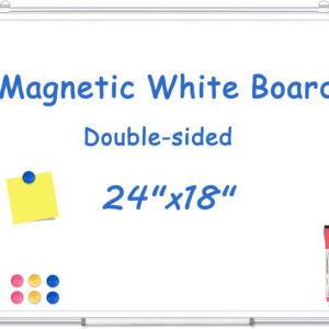 WALGLASS Double-Sided White Board, 24" x 18" Dry Erase Board Magnetic Whiteboard for Wall, Hanging Mounted Whiteboard Silver Aluminium Frame for Home, School, Office, Kitchen