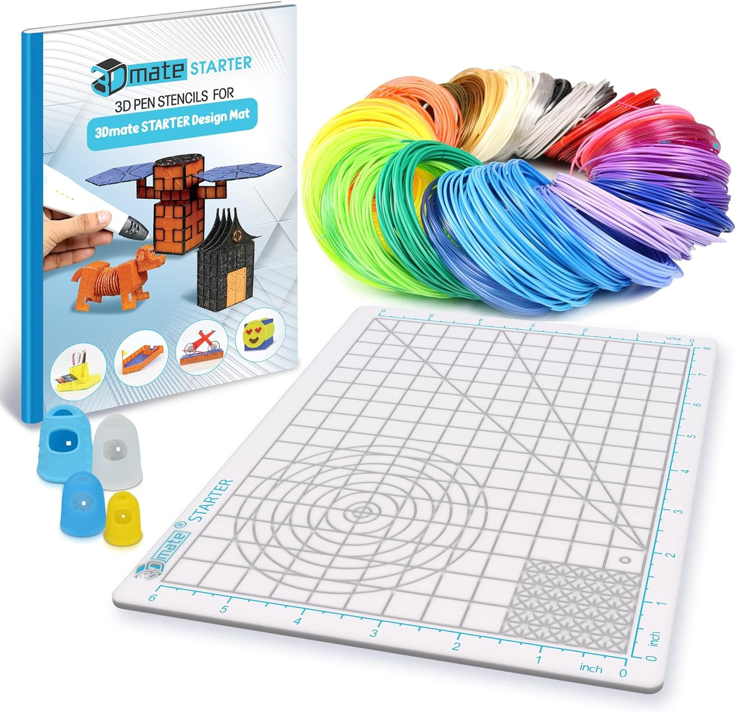 3D Pen Filament with Silicon Design Mat and Compatible Stencils Book with 11 Templates - 1.75mm PLA Plastic Refills - 110 Meter of Assorted Filament for 3D Drawing and Doodling