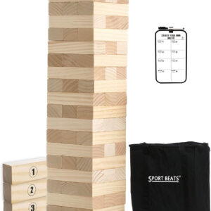 SPORT BEATS Outdoor Games Large Tower Game 54 Blocks Stacking Game - Includes Carry Bag and Scoreboard