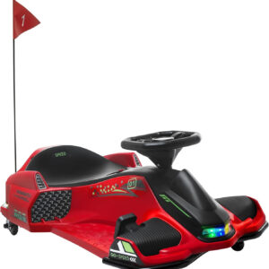 Aosom 12V Electric Go Kart, 5 MPH Drifting Car, Battery Powered Ride on Toy Outdoor with Slow Start, Music, Colorful Lights, for 8-12 Years Old, Red