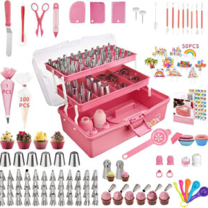 Cake Decorating Supplies Tools Kit: 358pcs Baking Accessories with Storage Case - Piping Bags and Icing Tips Set - Cupcake Cookie Frosting Fondant Bakery Set for Adults Beginners or Professional, Pink
