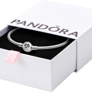 PANDORA Moments Heart Infinity Clasp Snake Chain Bracelet - Engraved with Love Forever - Silver Bracelet for Women - Sterling Silver