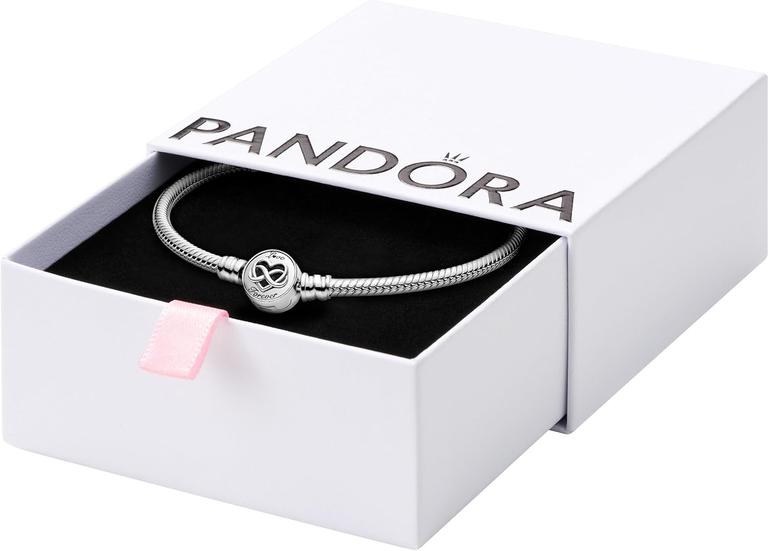 PANDORA Moments Heart Infinity Clasp Snake Chain Bracelet - Engraved with Love Forever - Silver Bracelet for Women - Sterling Silver