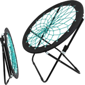 Camping and Room Bungee Folding Dish Chair -Versatile Bunjo Chair with Fun Bouncy Design - Circle Web Chair for Relaxation and Fun for Room Garden and Outdoor (Black)