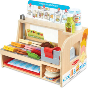 Melissa & Doug Wooden Slice & Stack Sandwich Counter with Deli Slicer – 56-Piece Pretend Play Food Pieces