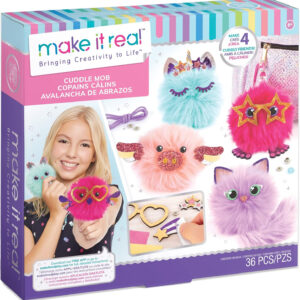 Make It Real DIY Cuddle Mob Kit - Create 4 Adorable Pom Pom Characters with 36 Pieces - All-in-One Arts & Crafts Set for Tweens & Girls - Fun, Skill-Building Craft for Kids Ages 8+ Creative Gift