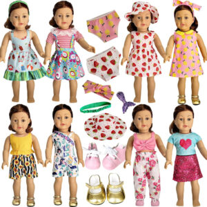American Doll Clothes and Accessories for 18 Inch Doll, 18" Doll Clothes Dress, Total 19 Pcs Including 8 Sets of Clothing Outfits with Shoes, Underwear, Headband, and Cap (Not Include The Doll)