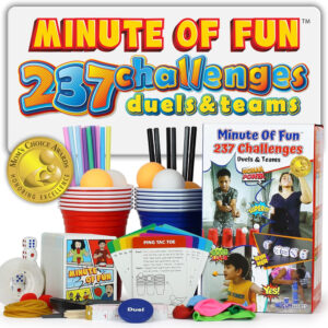 Funwares Minute of Fun Game - Minute to Win It Games for Kids, Adults, Teens, Families, Game Night, Gift for Home, Birthdays, or Travel. 2-12 Players! All Contents to Play Are Included, 237 Challenges