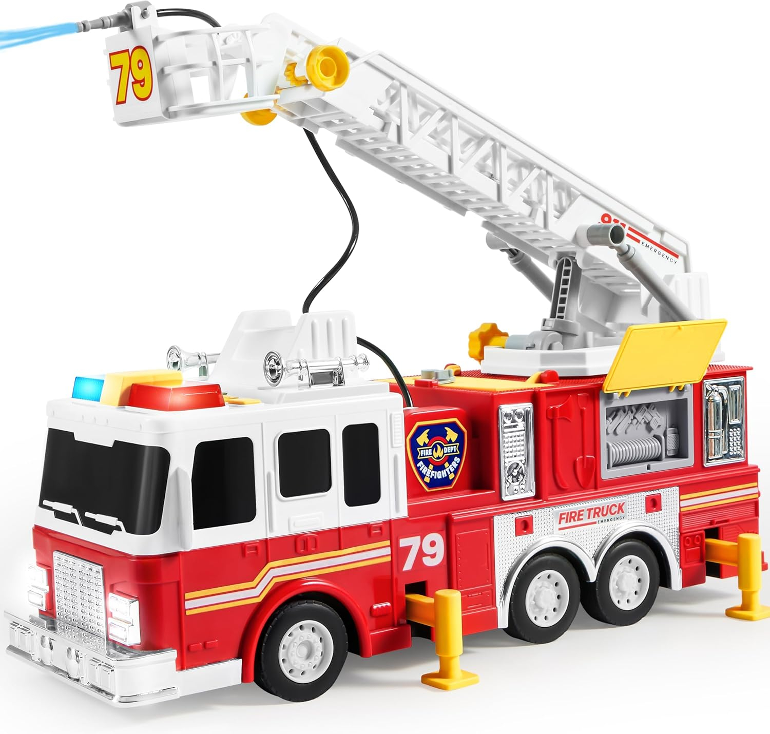 JOYIN Extra Large Fire Truck Toys for Boys Girls with 33-inch Ladder, Lights, Realistic Sirens & Button, Big Firetruck Engine for Toddlers 3+, Christmas Birthday Gift