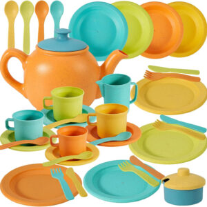 BUYGER Kids Kitchen Accessories and Tea Set for Kids, Toddler Play Kitchen Toy Dish Plates Utensils Dinnerware Set Pretend Role Play Gifts for Ages 3-5 3 4 5 Years Olds Kids Children Boys Girls