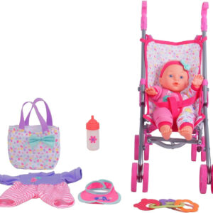 Dream Collection, Baby Doll Care Gift Set with Stroller - Lifelike Baby Doll and Accessories for Realistic Pretend Play, Posable Soft Toy - 12”