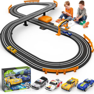 Slot Car Race Track Sets for Boys, Race Car Track with 2 High-Speed Slot Cars, Battery or Electric Car Track, Dual Racing Game Lap Counter Track Sets, Toys Gifts for Boys Girls Ages 4 5 6 7 8-12