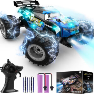 Remote Control Car, 2.4Ghz Glow-up RC Cars with Body Lights & Headlights, 2 Rechargeable Batteries for 40 Min Play, 20 KM/H All Terrain Off-Road Monster Truck,Toys for Boys Kids Age 4-7 8-12 Xmas Gift