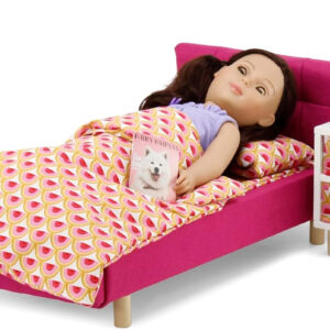 Emily Rose New 18" Doll Bedroom Set - Fabric Bed and Nightstand, with Storage Bins, Working Lamp and Alarm Clock, Includes Magazine Accessory | 14-18 inch Doll Wooden Furniture