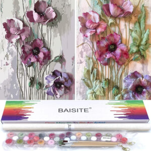BAISITE Paint by Numbers Kit for Adults Beginners,12" Wx16 L 2 Pack Canvas for Painting Kits for Adults in Colorful Box-Poppies 6566