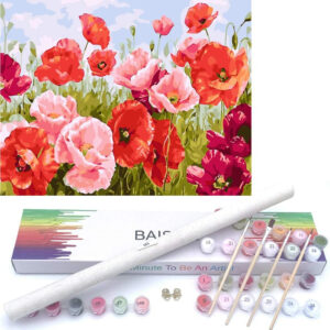 BAISITE Paint by Numbers Kit for Adults Beginners,20" Wx16 L Canvas for Painting Kits for Adults in Colorful Box Poppy Flowers-BSC001