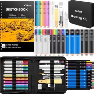 Caliart 176PCS Art Supplies Sketching Kit with 100 Sheets 3-Color Sketch Book, Graphite Colored Charcoal Watercolor & Metallic Pencils, School Supplies Gifts for Artists Adults Teens Girls Boys Kids