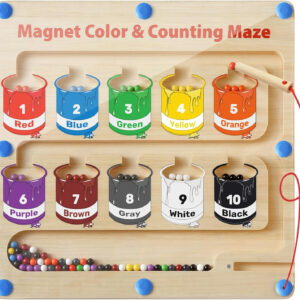 Magnetic Color and Number Maze, Montessori Toys for 3+ Year Old, Wooden Magnet Board Counting & Color Sorting Toddler Activities, Educational Fine Motor Skills Toys Gifts for 3-5 Years Old Boys Girls