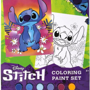 Disney Stich Coloring Paint Set - Disney Lilo and Stitch Movie Kids Art Set, Includes 6 Acrylic Paint Set, Brush, and 2 Coloring Sheets, Fun Children Painting Set Activity for Boys and Girls Ages 3+