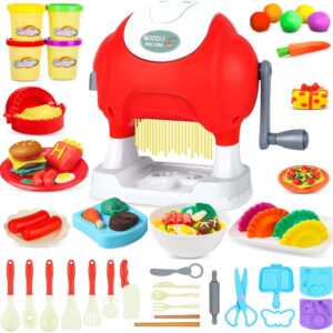 Play Color Dough Sets, Creations Kitchen Pasta Maker Pretend Play Toys with 4 Cans of Modeling Compound and 28 Clay Tool Models, Arts Crafts Kit Christmas Birthday Gift for Boys Girls Age 3 4 5 6