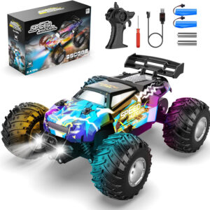 Remote Control Car, All Terrain Remote Control Truck for Boy, 2.4GHz Rc Car with Bodylight and Two Rechargeable Batteries, 20KM/H Monster Truck Toys