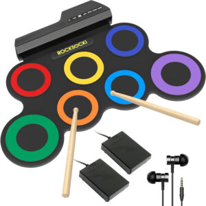 Electric Drum Set, 7-Pad Kids Electronic Drum Set with Headphone Included, Roll-up Drum Practice Pad, Great Holiday Xmas Birthday Gift for Kids