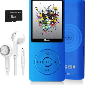 MP3 Player, Music Player with 16GB Micro SD Card, Build-in Speaker/Photo/Video Play/FM Radio/Voice Recorder/E-Book Reader, Supports up to 128GB