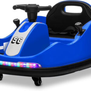 Kidzone 12V 2 Driving Mode (Steering Wheel/Joystick) Ride On Bumper Car for Kids & Toddlers 1.5-6 Year Old DIY Sticker Baby Bumping Toy Gifts W/Remote Control LED Lights, 360 Degree Spin