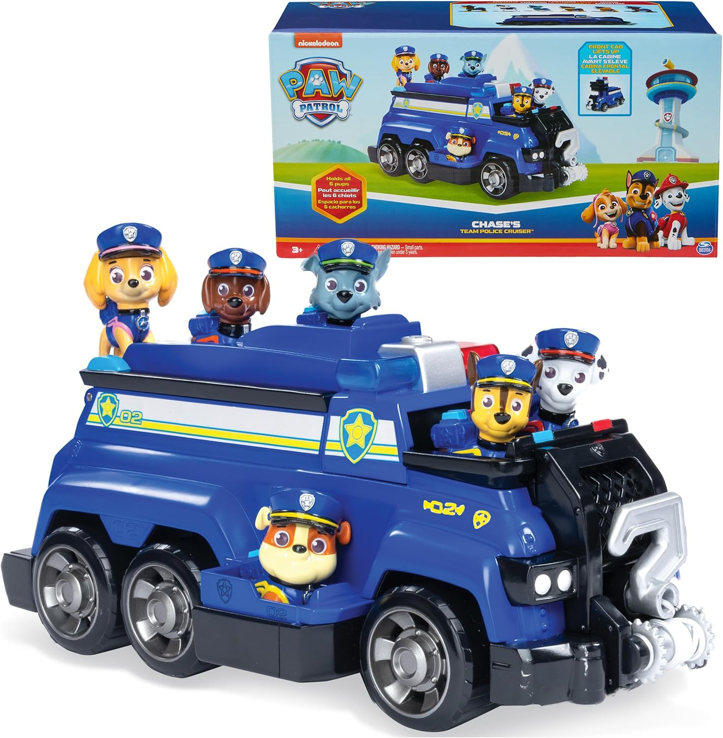 Paw Patrol Team Cruiser, Large Scale Vehicle with Exclusive Chase, Marshall, Skye, Rubble, Rocky & Zuma Action Figures, Toys for Boys & Girls Ages 3+