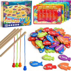Coogam Wooden Magnetic Fishing Sight Words Game Learning Dolch Word Flashcards Montessori Educational Toy for Preschool 3 4 5 Year Old Kids