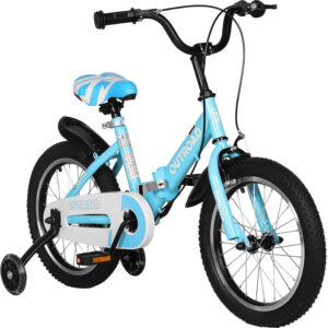Folding Kids Bike for 3-12 Years Old Boys and Girls 14/16/18 Inch Foldable Kids' Toddler Bicycles with Flash Lighting Training Wheels and Dual Handbrakes, Baby Bike in Blue and Pink 3
