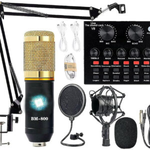 Podcast Equipment Bundle, BM-800 Recording Studio Package with Voice Changer, Live Sound Card - Audio Interface for Laptop Computer Vlog Living Broadcast Live Streaming YouTube TikTok (AM100-V8)