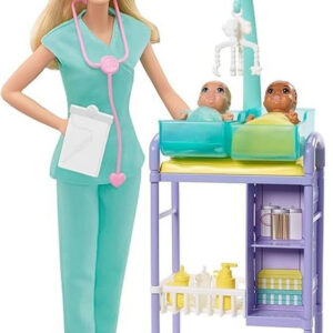 Barbie Careers Doll & Playset, Baby Doctor Theme with Blonde Fashion Doll, 2 Baby Dolls, Furniture & Accessories