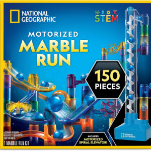 National Geographic Marble Run with Motorized Elevator - 150-Piece Marble Maze Kit with Motorized Spiral Lift, 30 Marbles, Storage Bag & More, Perpetual Motion Machine, Marble Game, Kids Physics Toys