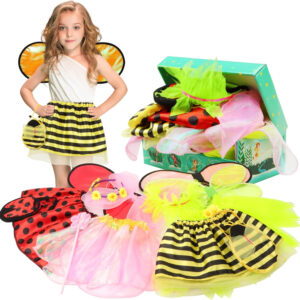 Girls Princess Dress up Trunk Ladybug, Bee, Butterfly, Green Fairy Role Play Costume Set for Little Girls Toddler Aged 3-7