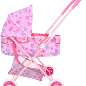 Bebamour Dolls Stroller Toy Baby Doll Pram Stroller Set - Dolls Up to 18" with Removable Bassinet Doll Carriage with Adjustable Canopy for Toddlers Girls (Pink)