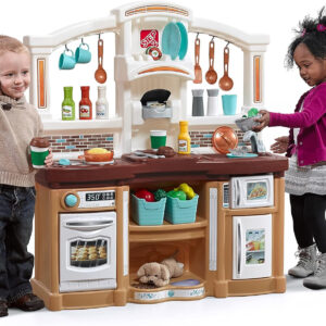 Step2 Fun with Friends Kids Kitchen, Indoor/Outdoor Play Kitchen Set, Toddlers 2+ Years Old, 25 Piece Kitchen Toy Set, Easy to Assemble, Tan